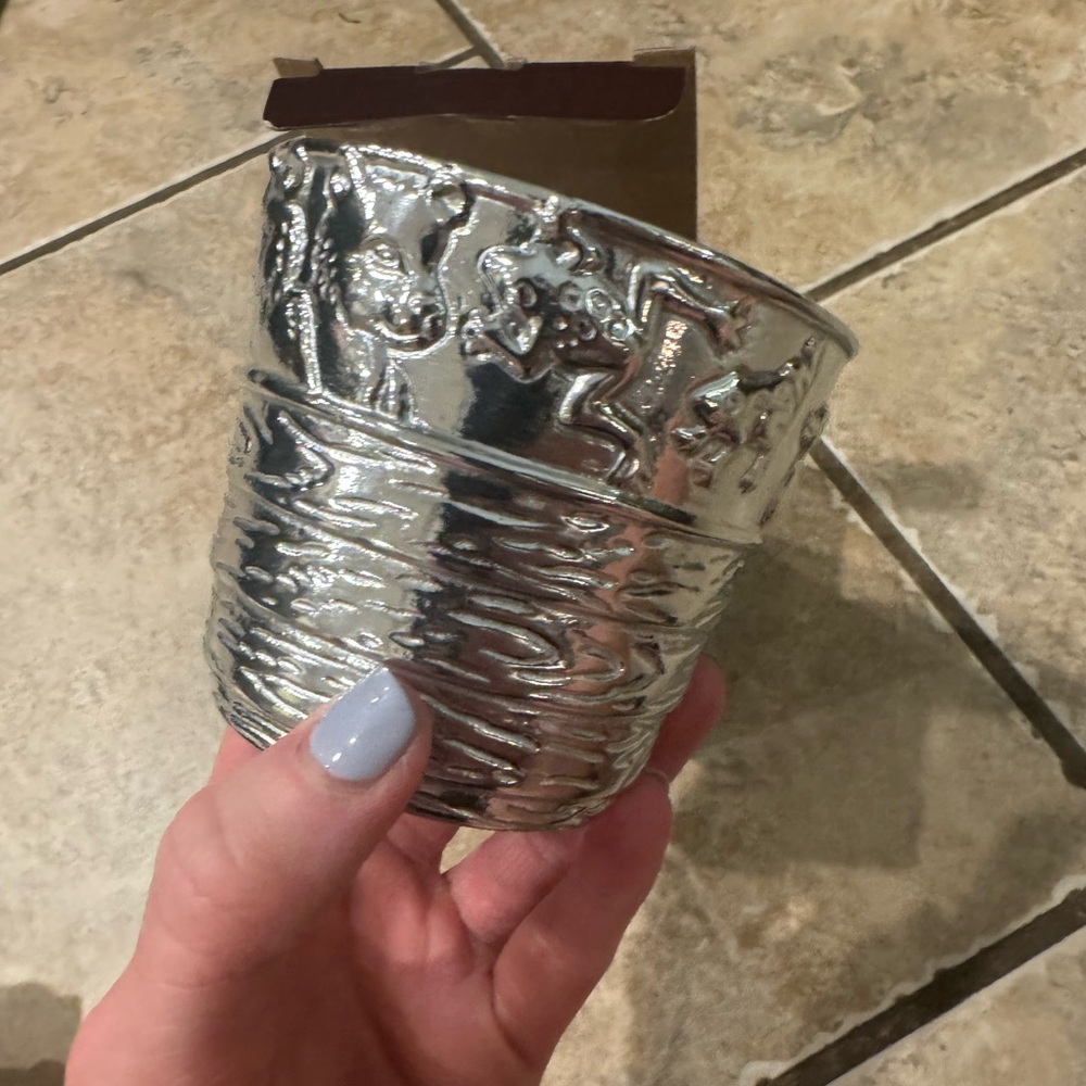 Arthur court silver serve-ware “baby animal” cup. Baby gift